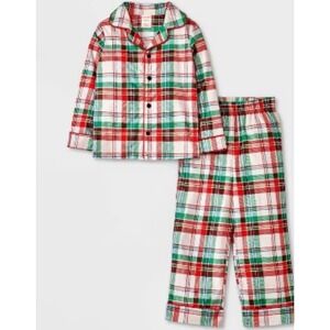 Kids 2pc Plaid Christmas Coat Pajama Set - Cat & Jack Cream Size XS 4 5